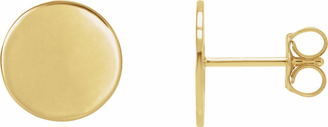 14K Yellow 10 mm Engravable Disc Earrings