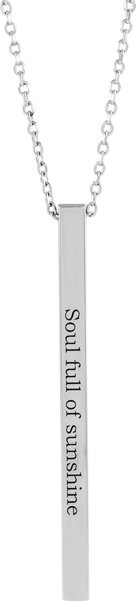 14K White Gold Engravable Four-Sided Bar 16-18" Necklace