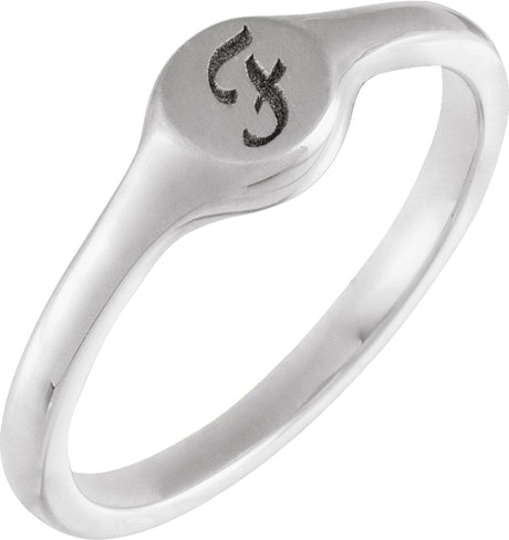 14K White Round Petite Signet Ring