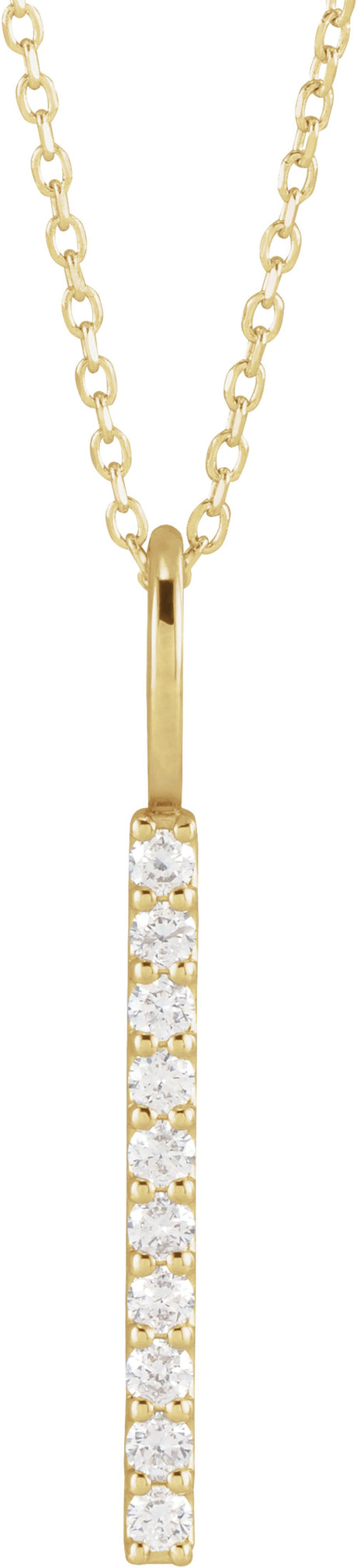 14K Yellow Gold 1/6 CTW Natural Diamond Vertical Bar 16-18" Necklace