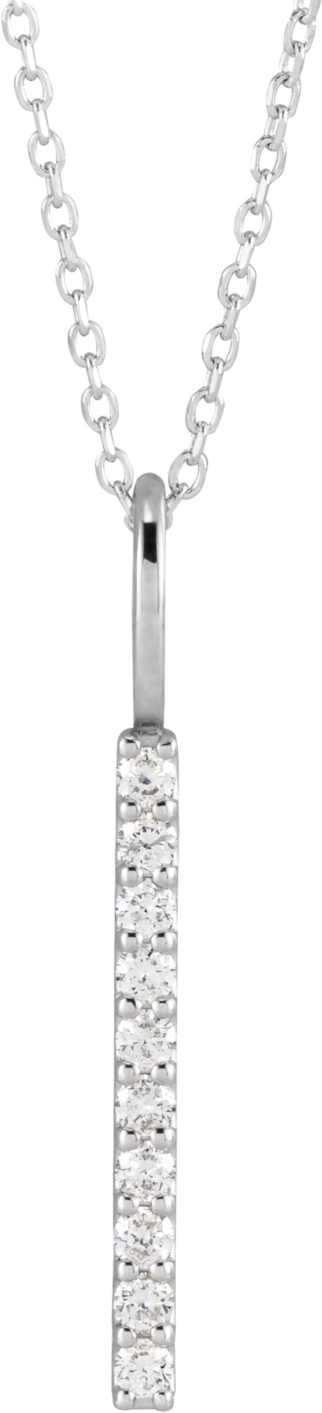 14K White 1/6 CTW Lab-Grown Diamond Vertical Bar 16-18" Necklace