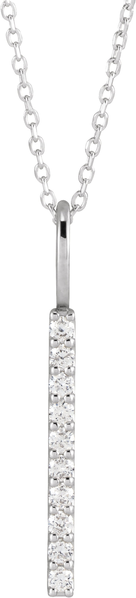 14K White Gold 1/6 CTW Lab-Grown Diamond Vertical Bar 16-18" Necklace