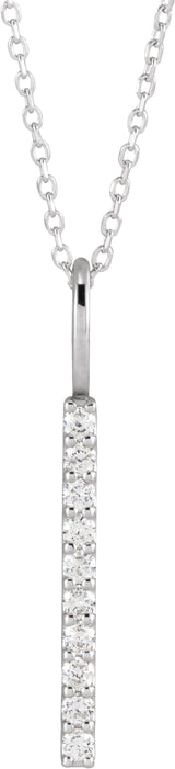 14K White 1/6 CTW Natural Diamond Vertical Bar 16-18" Necklace