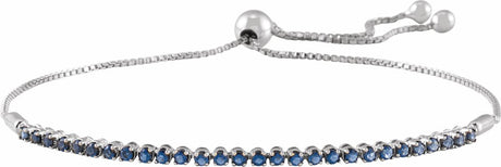 14K White Gold Natural Blue Sapphire Adjustable 9 1/2" Bolo Bracelet