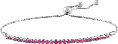 14K White Gold Natural Ruby Adjustable 9 1/2" Bolo Bracelet