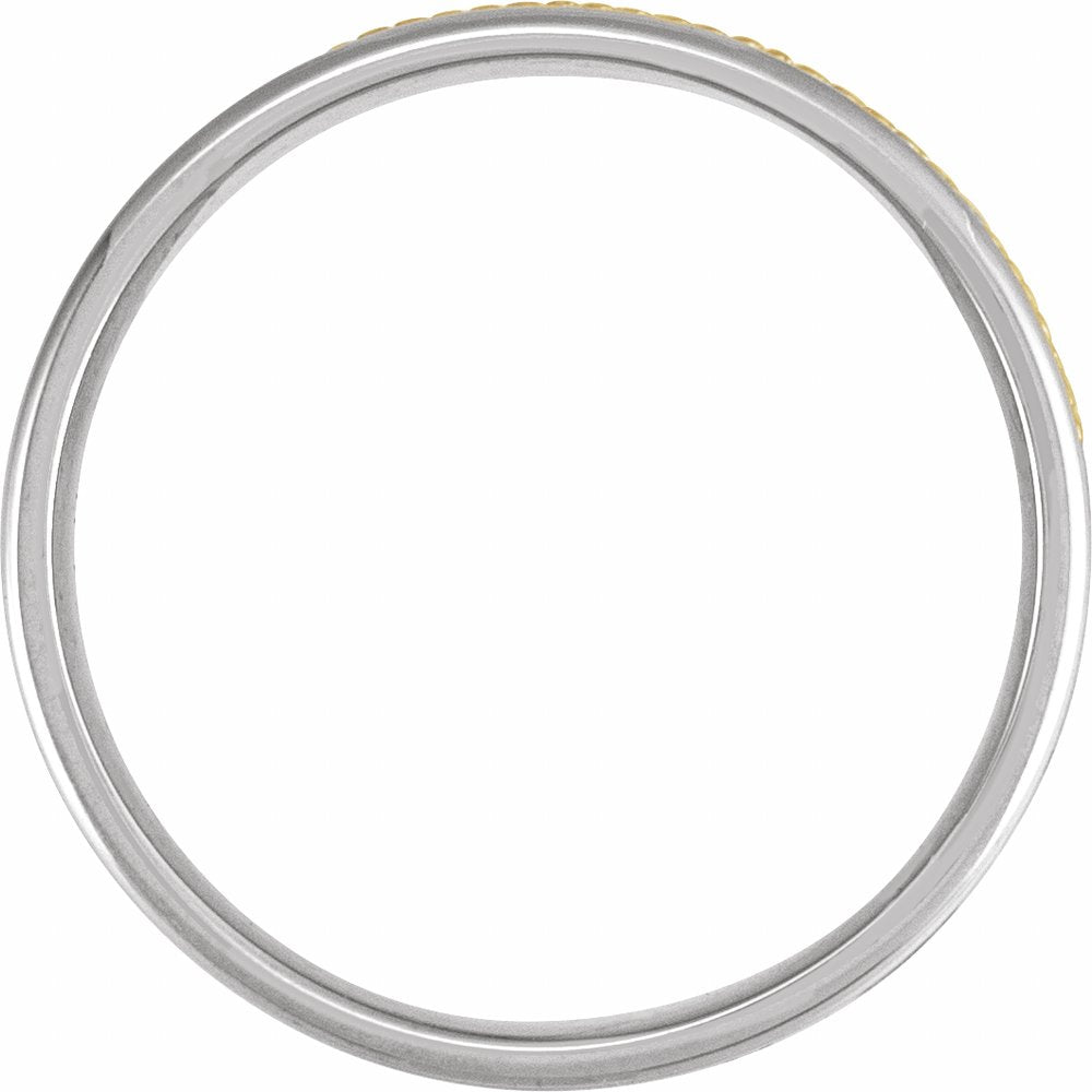 14K White/Yellow 8 mm Flat Comfort-Fit Rope Band with Hammer Finish