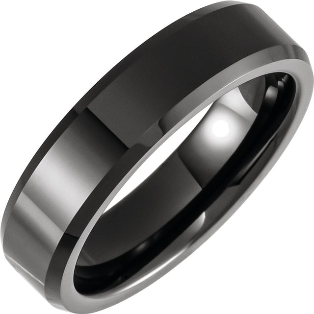 Black Ceramic 6 mm Beveled-Edge Comfort-Fit Band Size 8