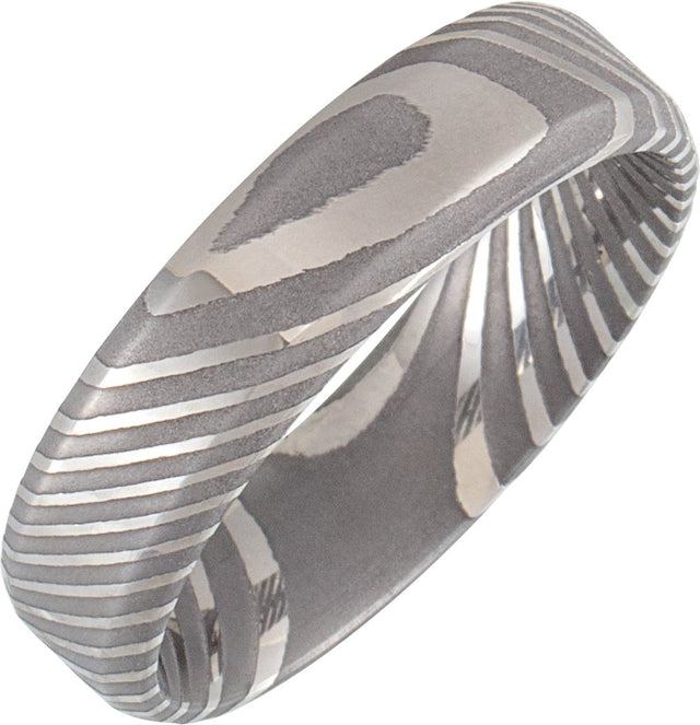 Damascus Steel 6 mm Beveled-Edge Comfort-Fit Flat Band Size 7