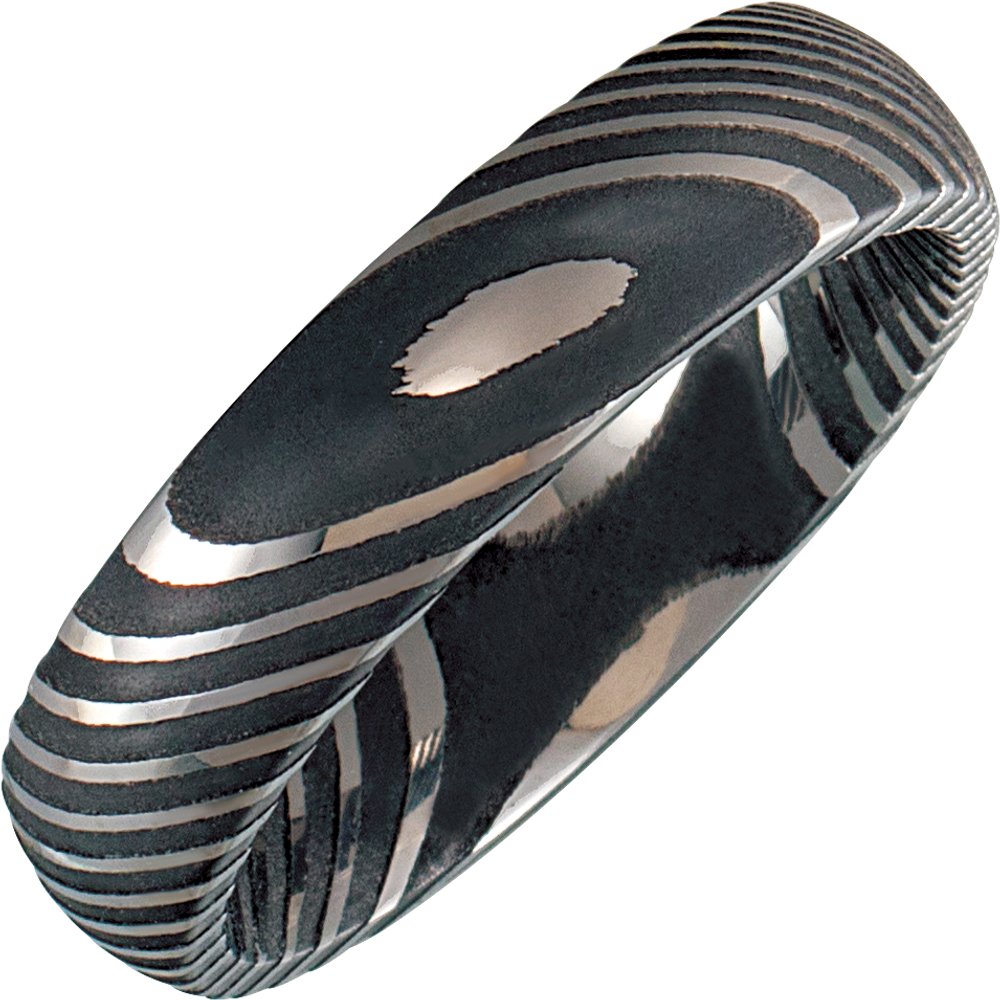 Damascus Steel 6 mm Comfort-Fit Half Round Band Size 7