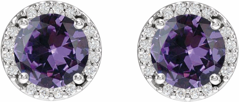 14K White Lab-Grown Alexandrite & .05 CTW Natural Diamond Halo-Style Earrings