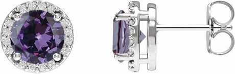 14K White Lab-Grown Alexandrite & .05 CTW Natural Diamond Halo-Style Earrings