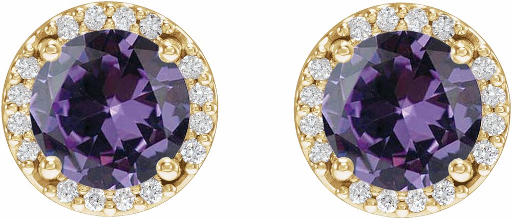 14K Yellow Lab-Grown Alexandrite & .05 CTW Natural Diamond Halo-Style Earrings