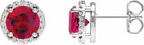 14K White Gold Lab-Grown Ruby & 1/10 CTW Natural Diamond Halo-Style Earrings