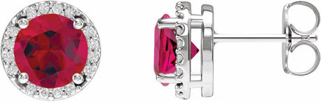 14K White Gold Lab-Grown Ruby & 1/10 CTW Natural Diamond Halo-Style Earrings