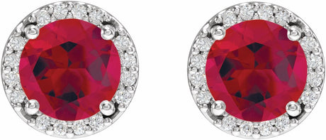 Sterling Silver Lab-Grown Ruby & .05 CTW Natural Diamond Halo-Style Earrings