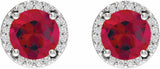14K White Gold Lab-Grown Ruby & 1/10 CTW Natural Diamond Halo-Style Earrings