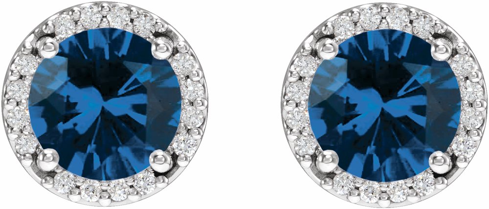 14K White Gold Lab-Grown Blue Sapphire & 1/10 CTW Natural Diamond Halo-Style Earrings