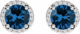 14K White Gold Lab-Grown Blue Sapphire & 1/10 CTW Natural Diamond Halo-Style Earrings