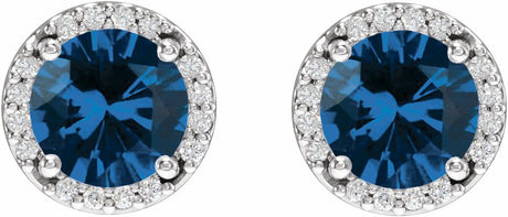 14K White Gold Lab-Grown Blue Sapphire & 1/10 CTW Natural Diamond Halo-Style Earrings