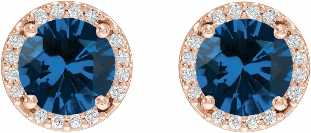 14K Rose Lab-Grown Blue Sapphire & .05 CTW Natural Diamond Halo-Style Earrings