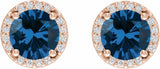 14K Rose Lab-Grown Blue Sapphire & .05 CTW Natural Diamond Halo-Style Earrings