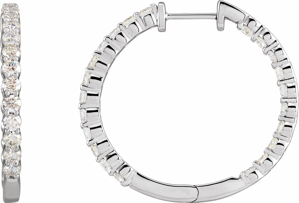 14K White 3 CTW Lab-Grown Diamond Inside-Outside Hinged 30 mm Hoop Earrings