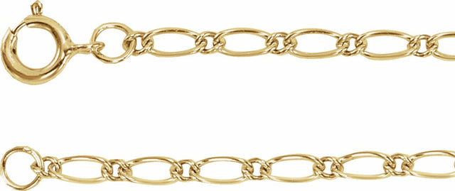 14K Yellow Gold 1.5 mm Figaro 7" Chain