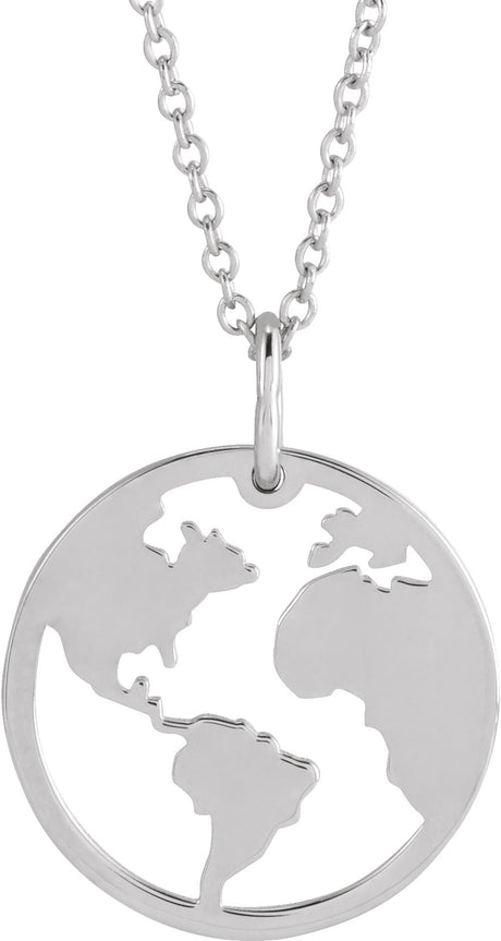 Sterling Silver 19.2x15 mm Earth Cutout 16-18" Necklace