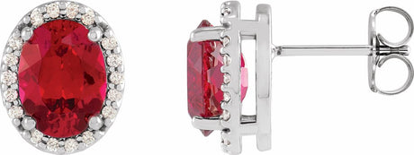 14K White Gold 5x3 mm Lab-Grown Ruby & .04 CTW Natural Diamond Halo-Style Earrings