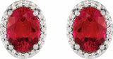 14K White 5x3 mm Lab-Grown Ruby & .04 CTW Natural Diamond Halo-Style Earrings