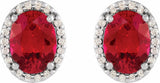 14K White Gold 5x3 mm Lab-Grown Ruby & .04 CTW Natural Diamond Halo-Style Earrings