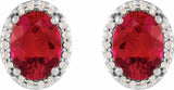14K White 5x3 mm Lab-Grown Ruby & .04 CTW Natural Diamond Halo-Style Earrings