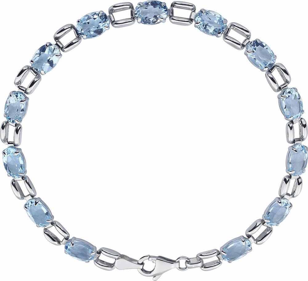 14K White 7x5 mm Oval Natural Sky Blue Topaz 7 1/4" Bracelet