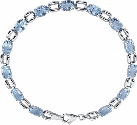 14K White 7x5 mm Oval Natural Sky Blue Topaz 7 1/4" Bracelet