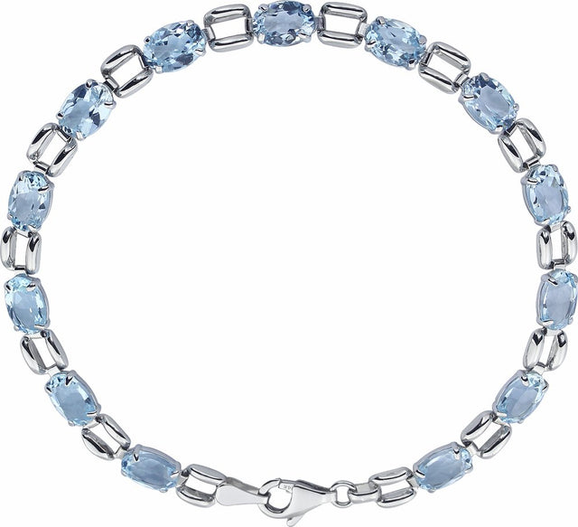 14K White 7x5 mm Oval Natural Sky Blue Topaz 7 1/4" Bracelet