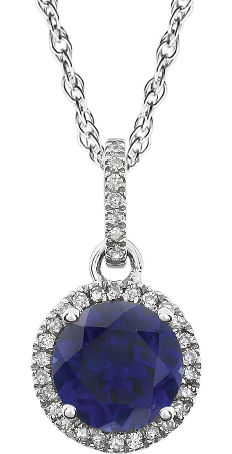 14K White Lab-Grown Blue Sapphire & 1/10 CTW Natural Diamond 18" Necklace