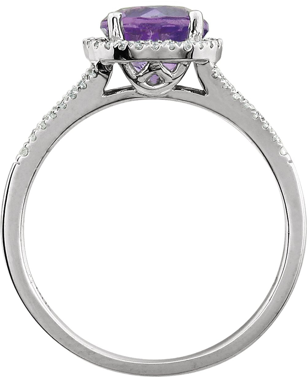 14K White Natural Amethyst & 1/6 CTW Natural Diamond Ring