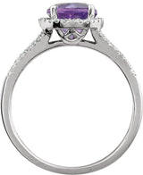 14K White Natural Amethyst & 1/6 CTW Natural Diamond Ring