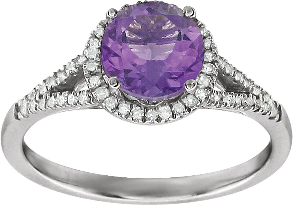 14K White Natural Amethyst & 1/6 CTW Natural Diamond Ring