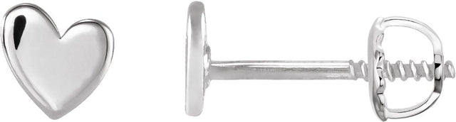 14K White 4 mm Asymmetrical Heart Earrings