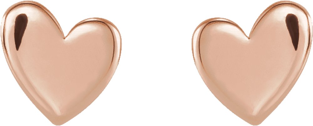 14K Rose 4 mm Asymmetrical Heart Earrings
