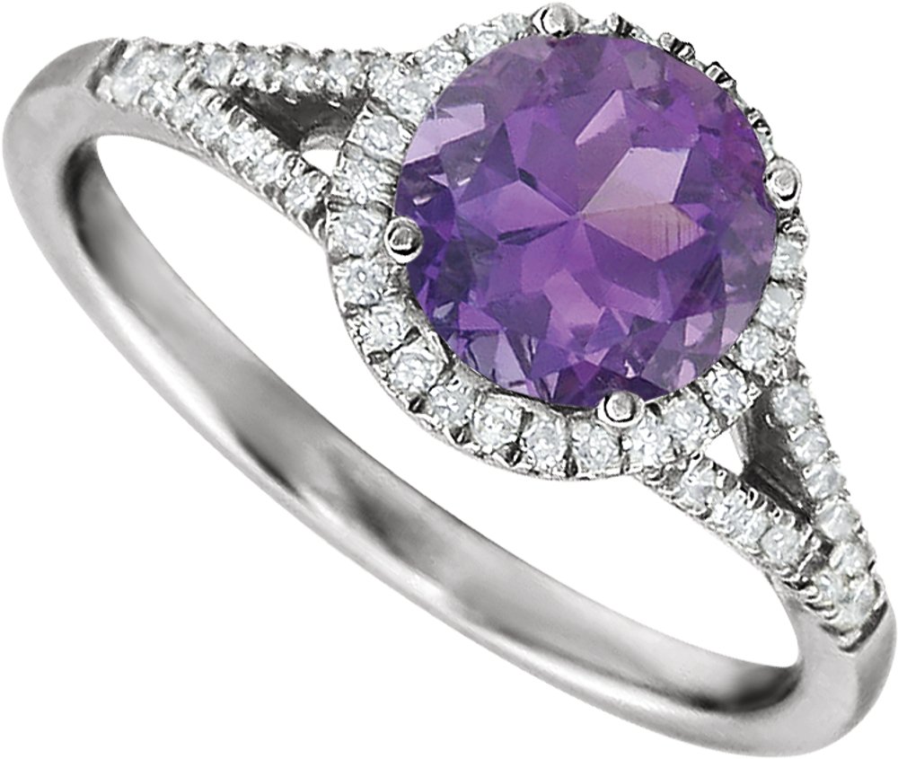 14K White Natural Amethyst & 1/6 CTW Natural Diamond Ring