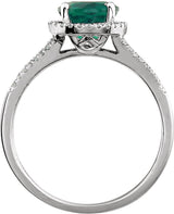 14K White Lab-Grown Emerald & 1/6 CTW Natural Diamond Ring