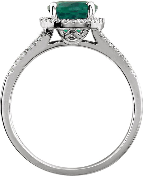 14K White Gold Lab-Grown Emerald & 1/6 CTW Natural Diamond Ring