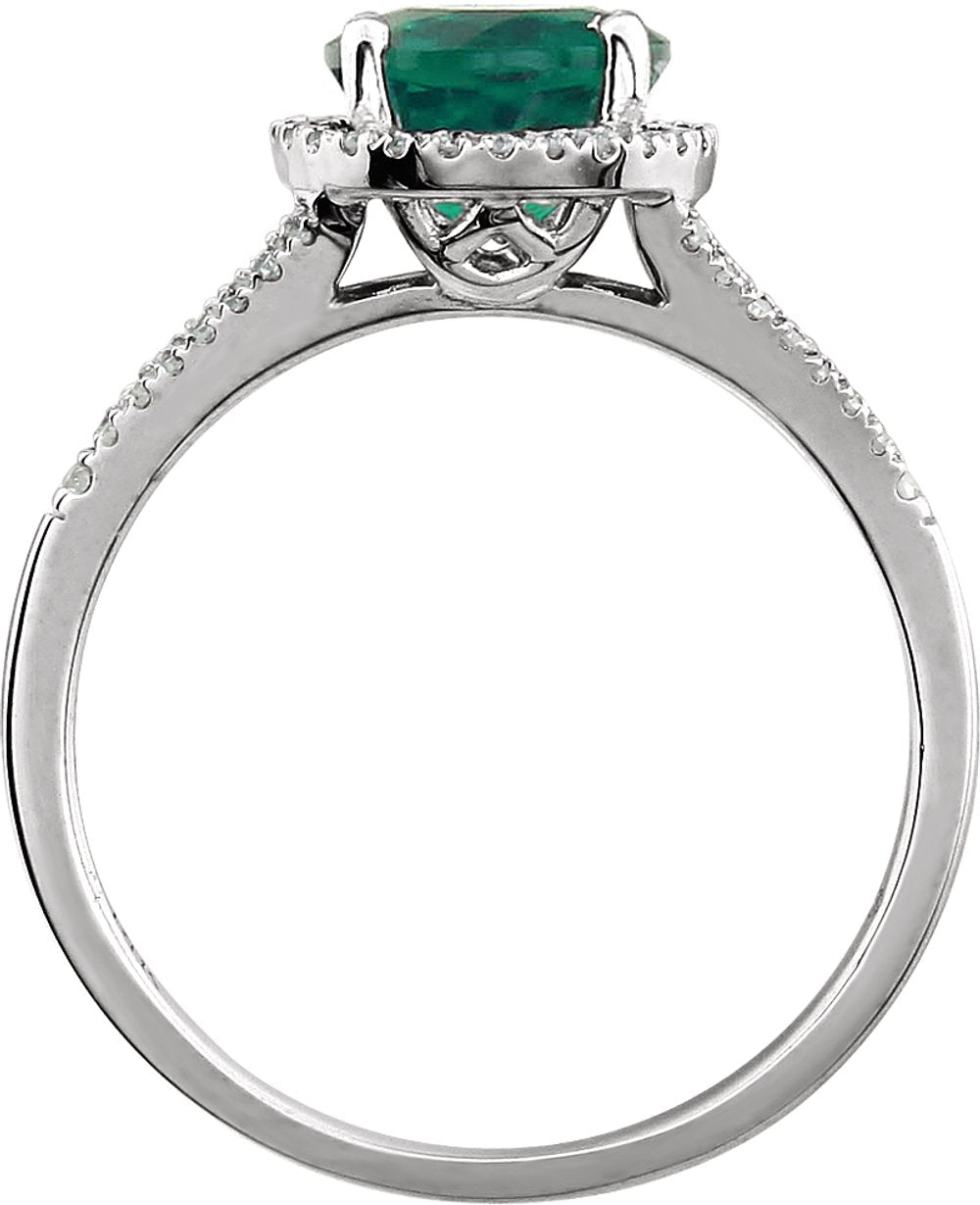 14K White Gold Lab-Grown Emerald & 1/6 CTW Natural Diamond Ring  