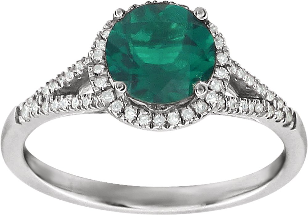 14K White Lab-Grown Emerald & 1/6 CTW Natural Diamond Ring