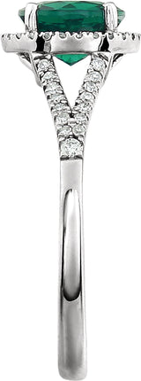 14K White Gold Lab-Grown Emerald & 1/6 CTW Natural Diamond Ring