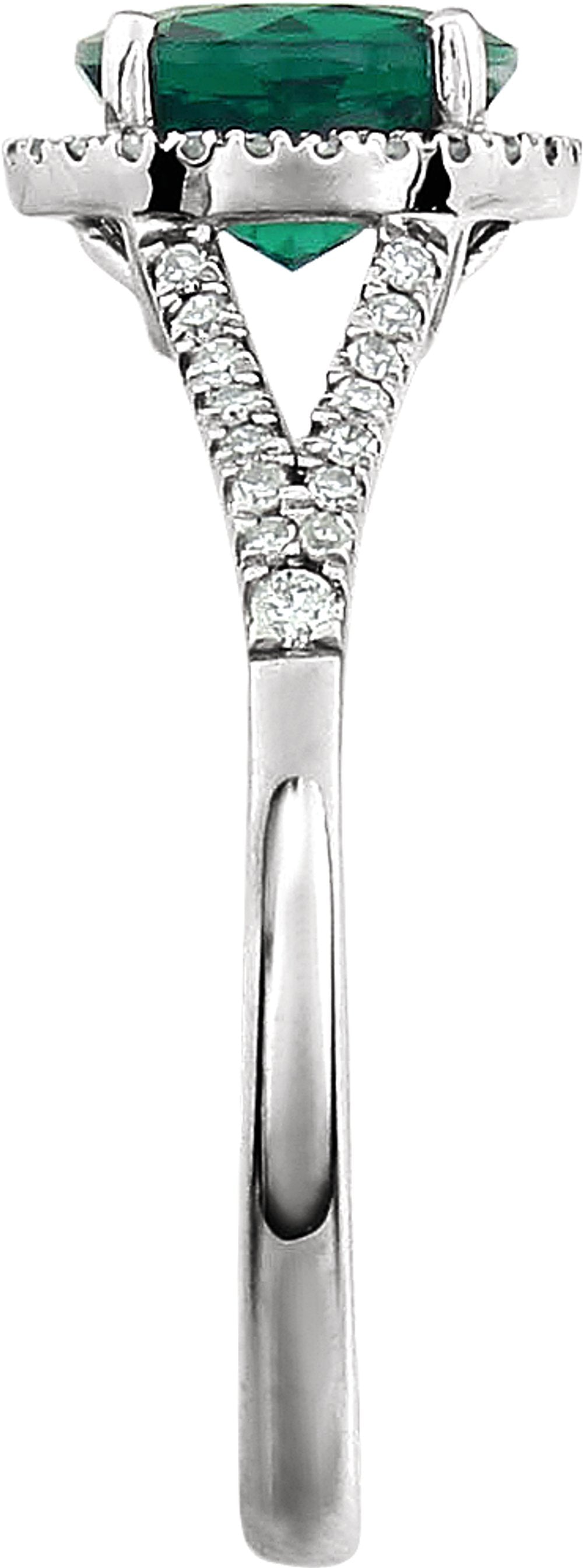 14K White Gold Lab-Grown Emerald & 1/6 CTW Natural Diamond Ring  