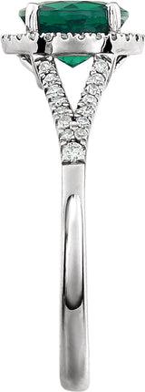 14K White Gold Lab-Grown Emerald & 1/6 CTW Natural Diamond Ring  
