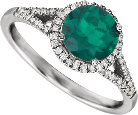 14K White Lab-Grown Emerald & 1/6 CTW Natural Diamond Ring